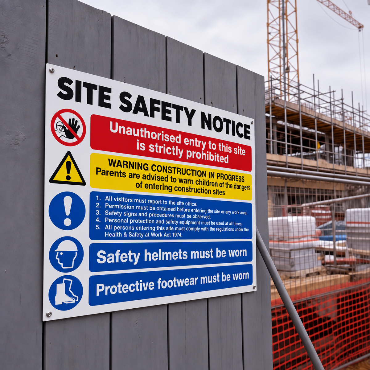 Multi Hazard Site Safety Notice 6 Points | Made from 3mm Acrylic | 400mm x 300mm Or 600mm x 450mm
