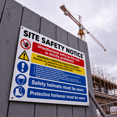 Multi Hazard Site Safety Notice 6 Points | Made from 3mm Acrylic | 400mm x 300mm Or 600mm x 450mm