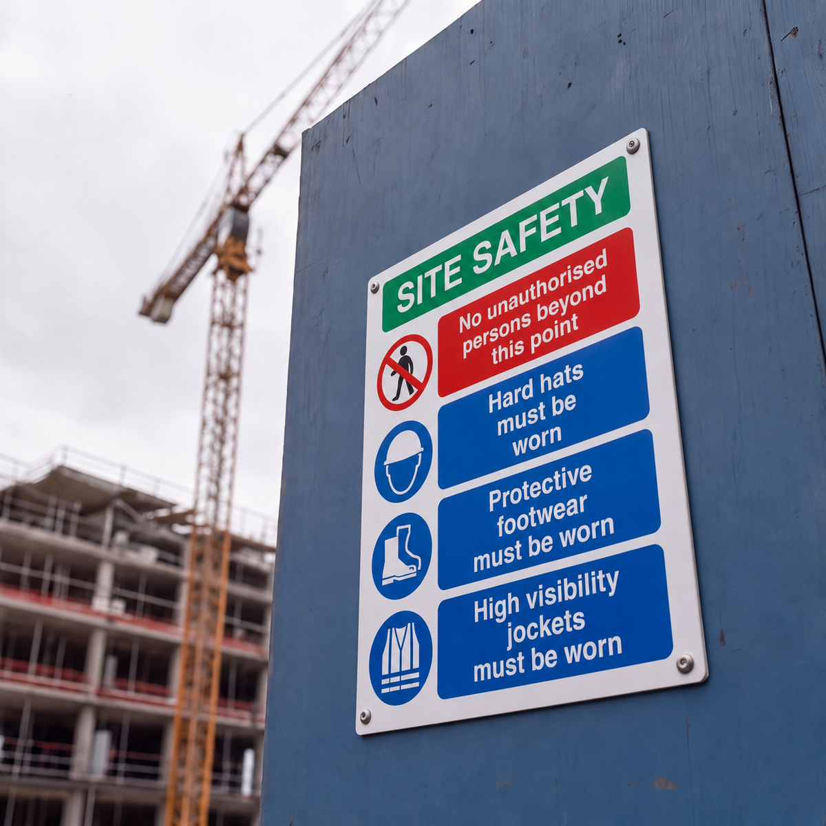 Multi Hazard Site Safety Notice 4 Points | Made from 3mm Acrylic | Small Medium and Large Sizes