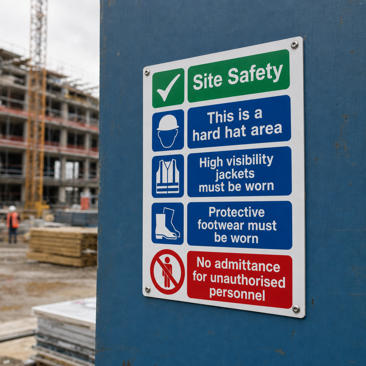 Multi Hazard Site Safety Notice 4 Points | Made from 3mm Acrylic | Small Medium and Large Sizes