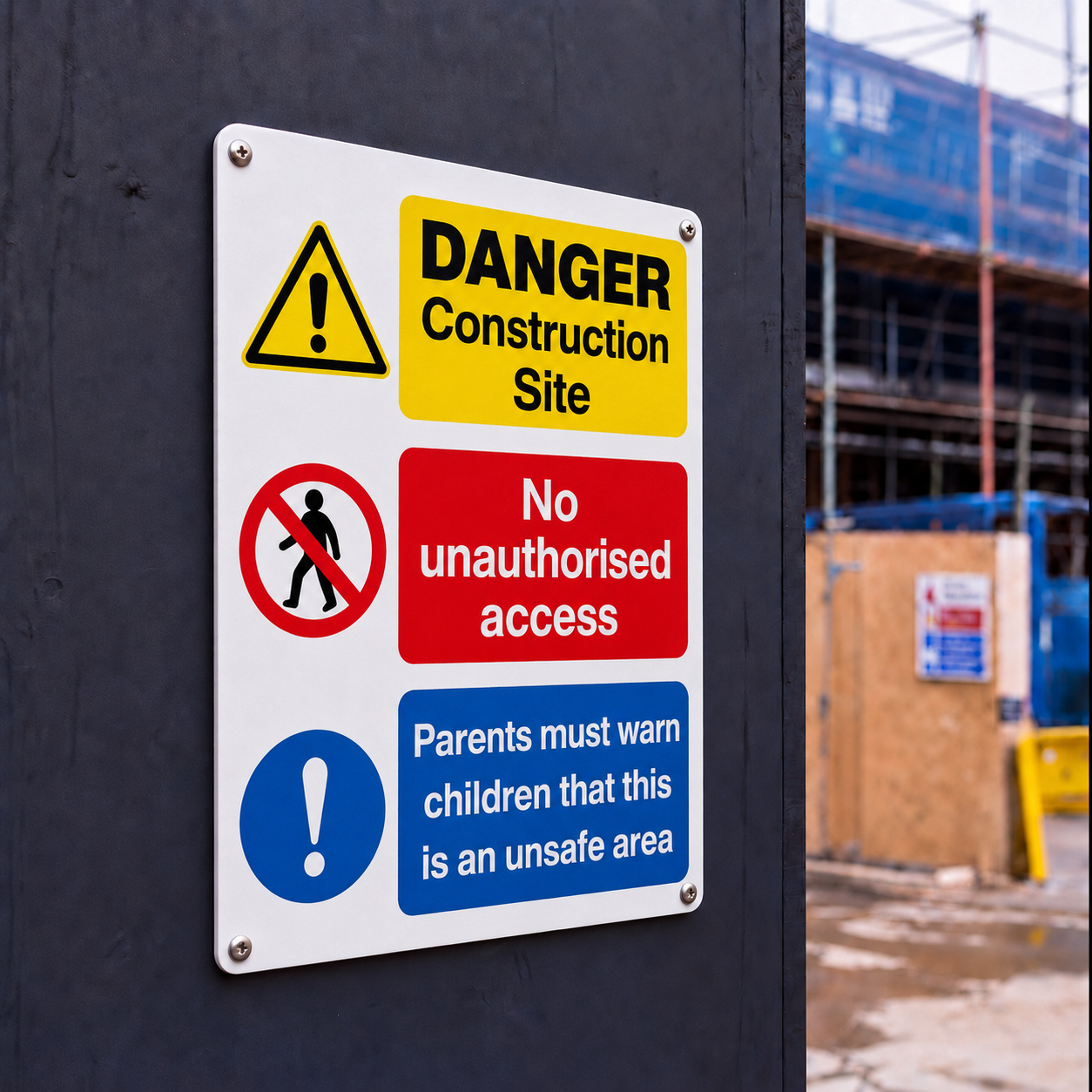 Construction Notice Signs | Made from 3mm Acrylic | ISO 7010 | Small Medium and Large Sizes