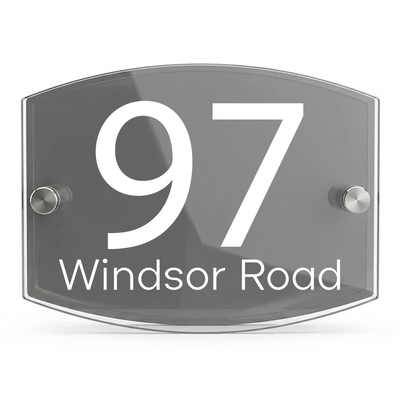 Personalised Dual Panel Acrylic House Sign Oval | 200mm x 130mm | Grey with White Text