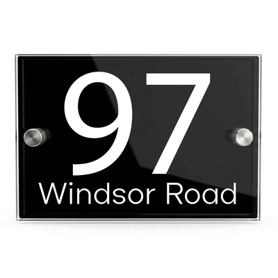 Personalised Dual Panel Acrylic House Sign Rectangle | 200mm x 130mm | Black with White Text