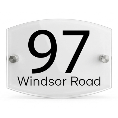 Personalised Dual Panel Acrylic House Sign Oval | 200mm x 130mm | White with Black Text