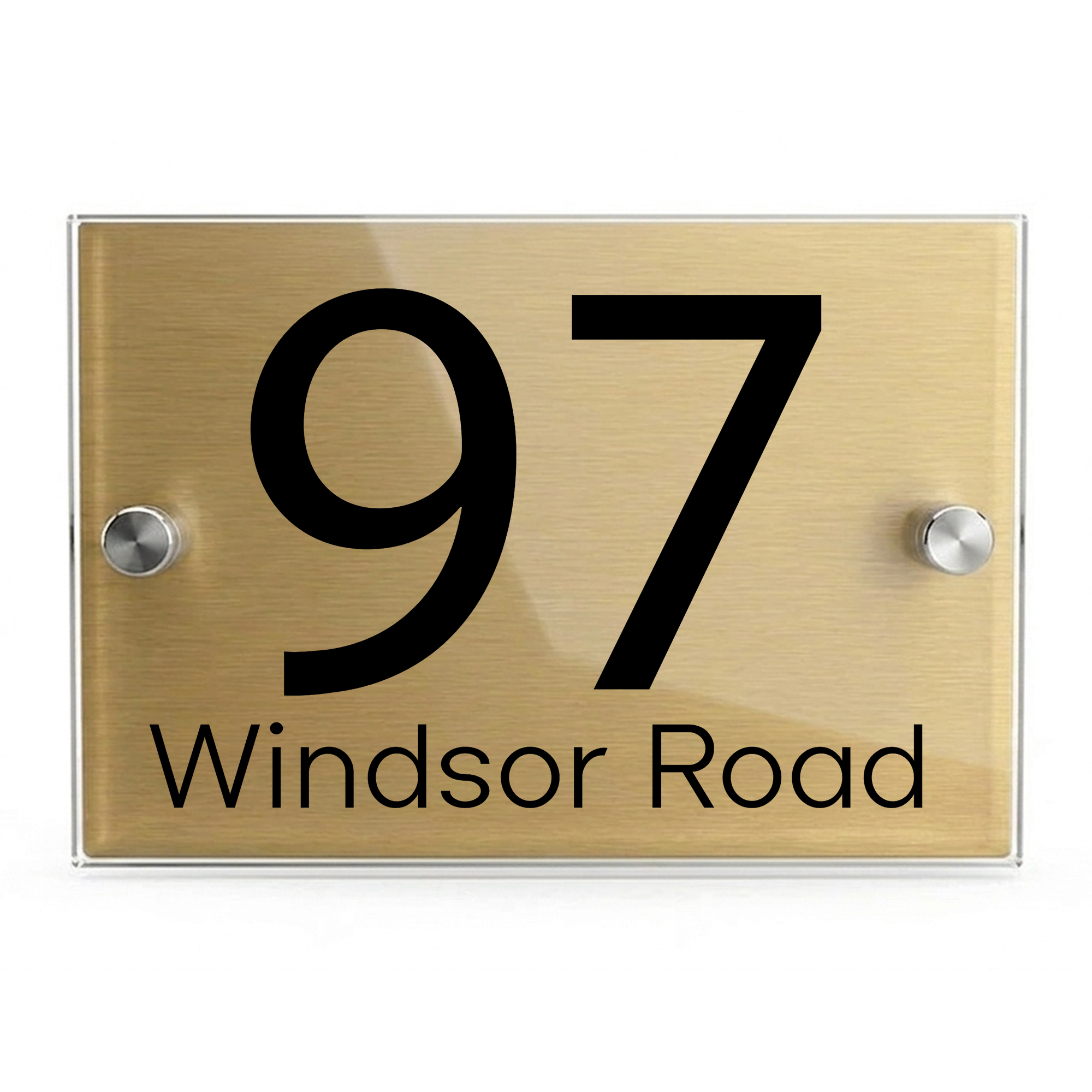 Personalised Dual Panel Acrylic House Sign Rectangle | 200mm x 130mm | Gold with Black Text