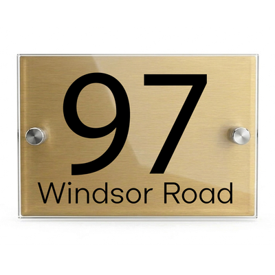 Personalised Dual Panel Acrylic House Sign Rectangle | 200mm x 130mm | Gold with Black Text