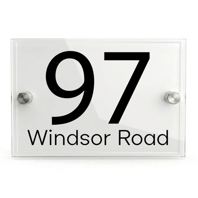 Personalised Dual Panel Acrylic House Sign Rectangle | 200mm x 130mm | White with Black Text