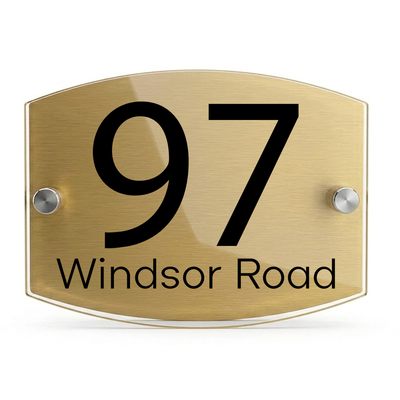 Personalised Dual Panel Acrylic House Sign Oval | 200mm x 130mm | Gold with Black Text