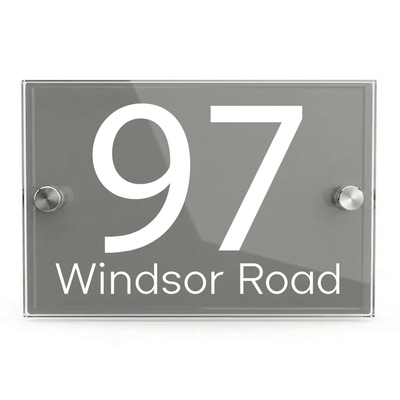 Personalised Dual Panel Acrylic House Sign Rectangle | 200mm x 130mm | Grey with White Text