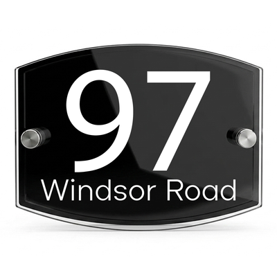 Personalised Dual Panel Acrylic House Sign Oval | 200mm x 130mm | Black with White Text