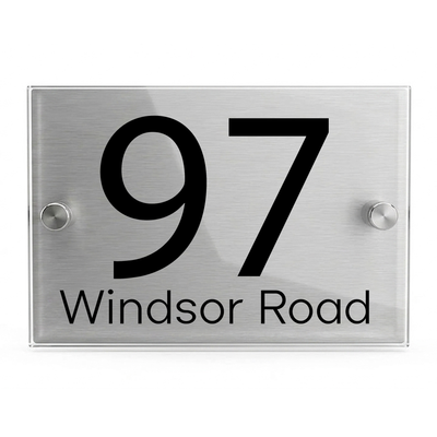Personalised Dual Panel Acrylic House Sign Rectangle | 200mm x 130mm | Silver with Black Text