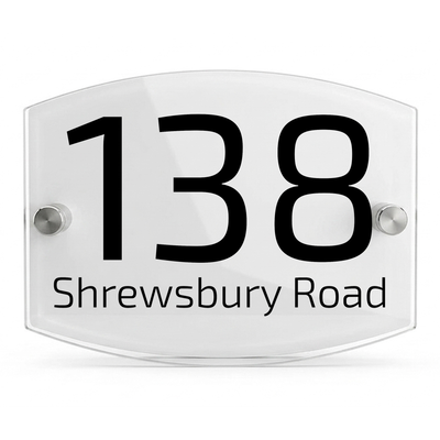 Personalised Dual Panel Acrylic House Sign Oval | 200mm x 130mm | White with Black Text