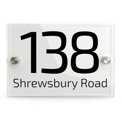 Personalised Dual Panel Acrylic House Sign Rectangle | 200mm x 130mm | White with Black Text
