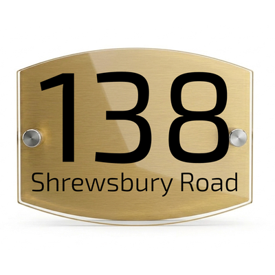 Personalised Dual Panel Acrylic House Sign Oval | 200mm x 130mm | Gold with Black Text