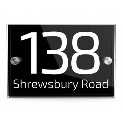 Personalised Dual Panel Acrylic House Sign Rectangle | 200mm x 130mm | Black with White Text