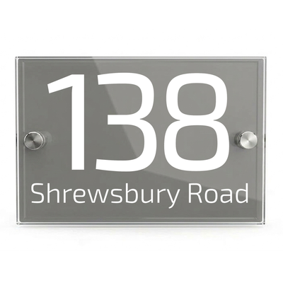 Personalised Dual Panel Acrylic House Sign Rectangle | 200mm x 130mm | Grey with White Text