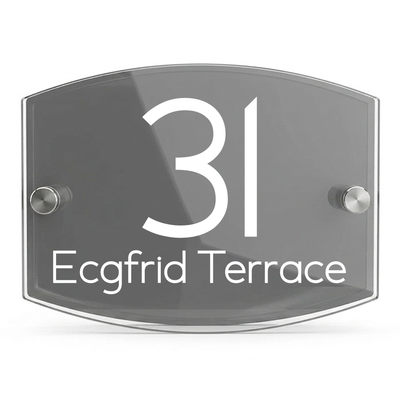 Personalised Dual Panel Acrylic House Sign Oval | 200mm x 130mm | Grey with White Text