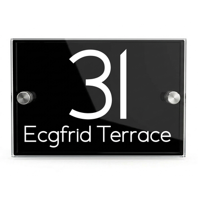 Personalised Dual Panel Acrylic House Sign Rectangle | 200mm x 130mm | Black with White Text