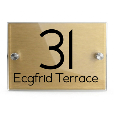 Personalised Dual Panel Acrylic House Sign Rectangle | 200mm x 130mm | Gold with Black Text