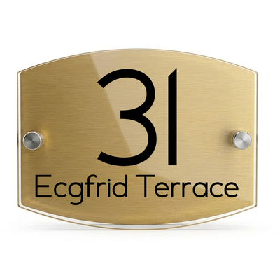 Personalised Dual Panel Acrylic House Sign Oval | 200mm x 130mm | Gold with Black Text