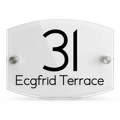 Personalised Dual Panel Acrylic House Sign Oval | 200mm x 130mm | White with Black Text