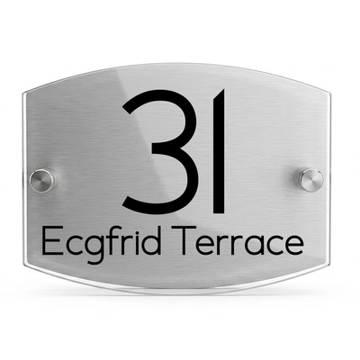 Personalised Dual Panel Acrylic House Sign Oval | 200mm x 130mm | Silver with Black Text