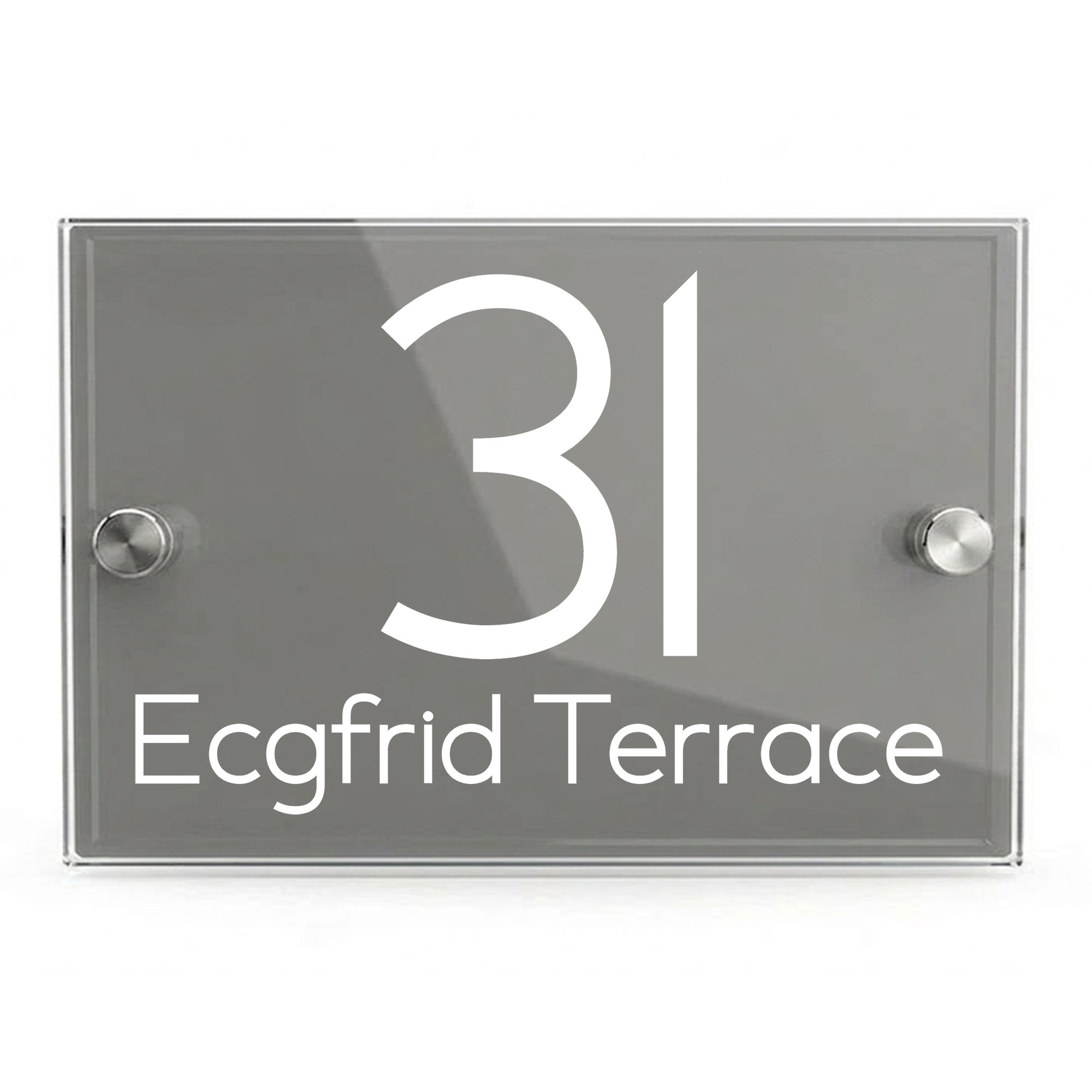 Personalised Dual Panel Acrylic House Sign Rectangle | 200mm x 130mm | Grey with White Text