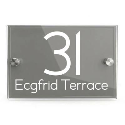 Personalised Dual Panel Acrylic House Sign Rectangle | 200mm x 130mm | Grey with White Text