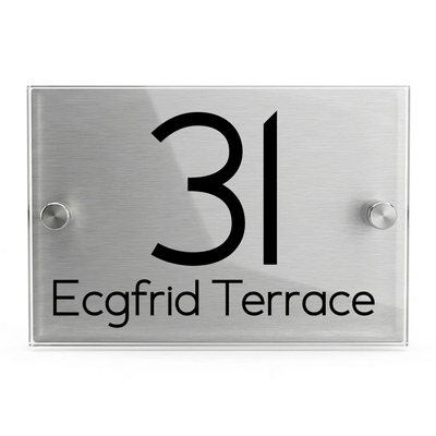 Personalised Dual Panel Acrylic House Sign Rectangle | 200mm x 130mm | Silver with Black Text