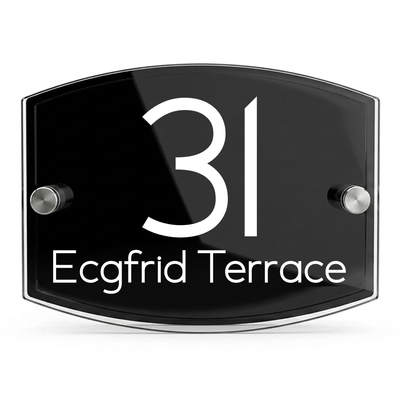 Personalised Dual Panel Acrylic House Sign Oval | 200mm x 130mm | Black with White Text