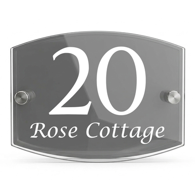 Personalised Dual Panel Acrylic House Sign Oval | 200mm x 130mm | Grey with White Text
