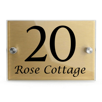 Personalised Dual Panel Acrylic House Sign Rectangle | 200mm x 130mm | Gold with Black Text