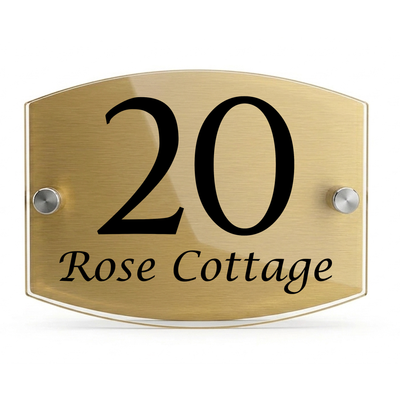 Personalised Dual Panel Acrylic House Sign Oval | 200mm x 130mm | Gold with Black Text