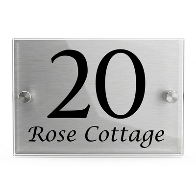 Personalised Dual Panel Acrylic House Sign Rectangle | 200mm x 130mm | Silver with Black Text
