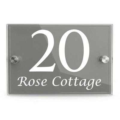 Personalised Dual Panel Acrylic House Sign Rectangle | 200mm x 130mm | Grey with White Text