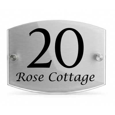 Personalised Dual Panel Acrylic House Sign Oval | 200mm x 130mm | Silver with Black Text
