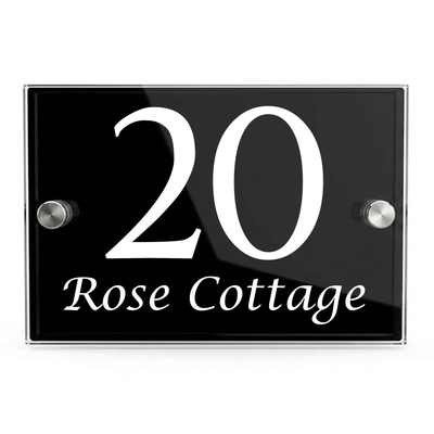 Personalised Dual Panel Acrylic House Sign Rectangle | 200mm x 130mm | Black with White Text