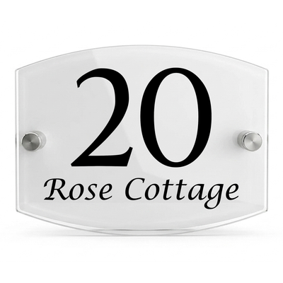 Personalised Dual Panel Acrylic House Sign Oval | 200mm x 130mm | White with Black Text