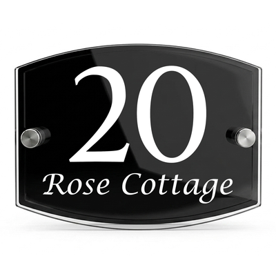 Personalised Dual Panel Acrylic House Sign Oval | 200mm x 130mm | Black with White Text