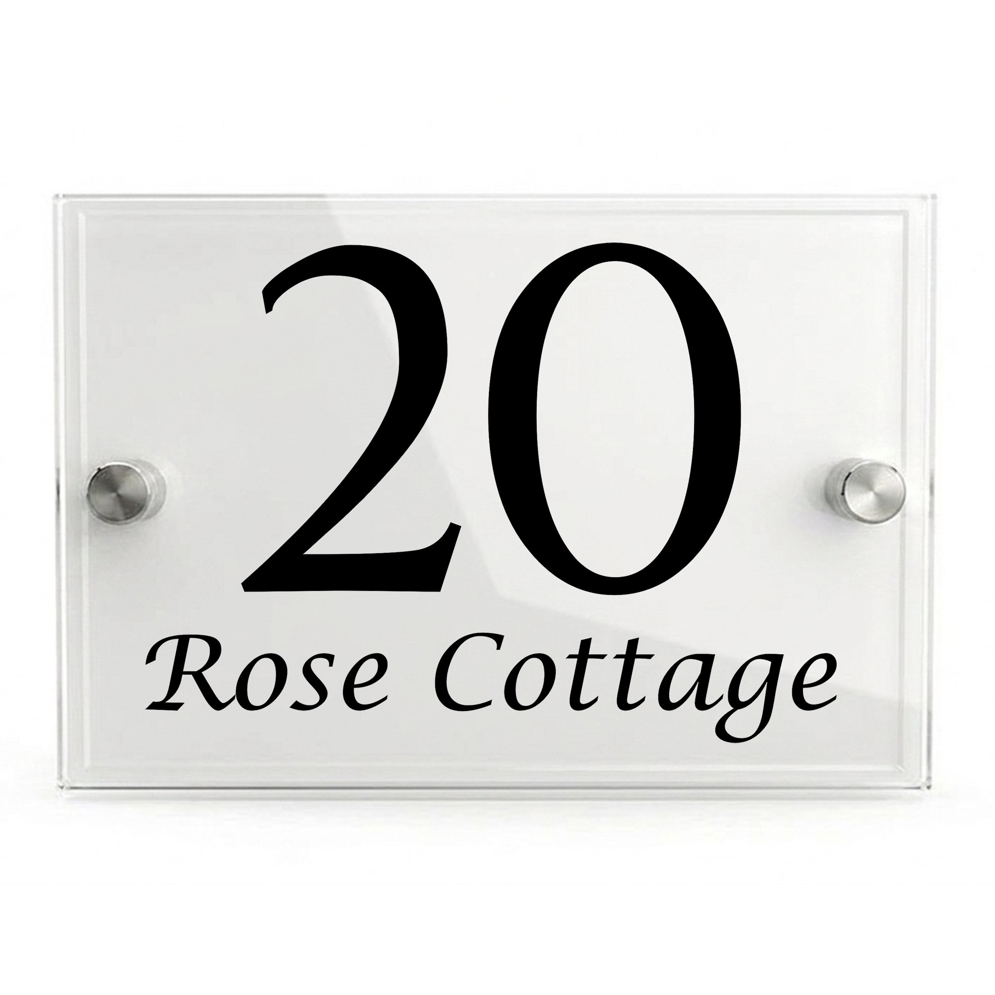 Personalised Dual Panel Acrylic House Sign Rectangle | 200mm x 130mm | White with Black Text