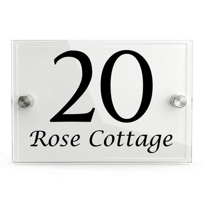 Personalised Dual Panel Acrylic House Sign Rectangle | 200mm x 130mm | White with Black Text