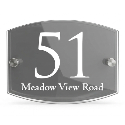 Personalised Dual Panel Acrylic House Sign Oval | 200mm x 130mm | Grey with White Text