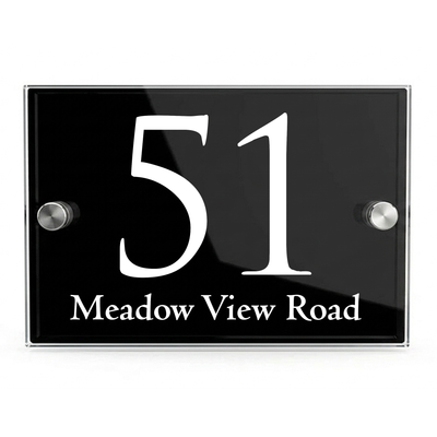 Personalised Dual Panel Acrylic House Sign Rectangle | 200mm x 130mm | Black with White Text
