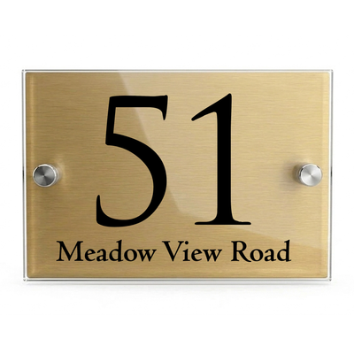 Personalised Dual Panel Acrylic House Sign Rectangle | 200mm x 130mm | Gold with Black Text