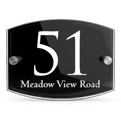 Personalised Dual Panel Acrylic House Sign Oval | 200mm x 130mm | Black with White Text