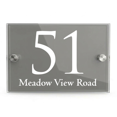 Personalised Dual Panel Acrylic House Sign Rectangle | 200mm x 130mm | Grey with White Text