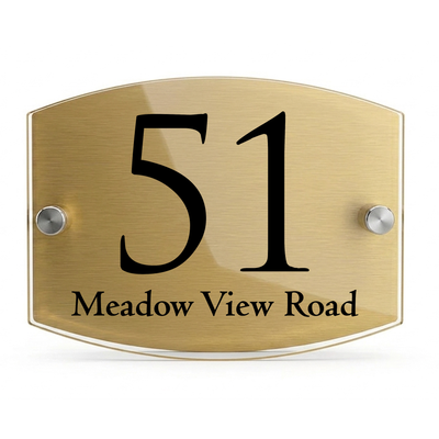Personalised Dual Panel Acrylic House Sign Oval | 200mm x 130mm | Gold with Black Text