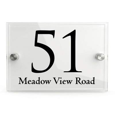 Personalised Dual Panel Acrylic House Sign Rectangle | 200mm x 130mm | White with Black Text