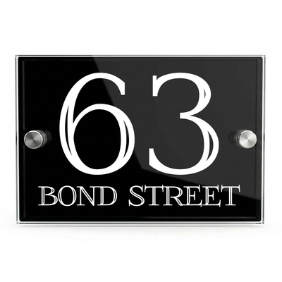 Personalised Dual Panel Acrylic House Sign Rectangle | 200mm x 130mm | Black with White Text