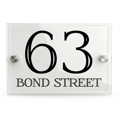Personalised Dual Panel Acrylic House Sign Rectangle | 200mm x 130mm | White with Black Text